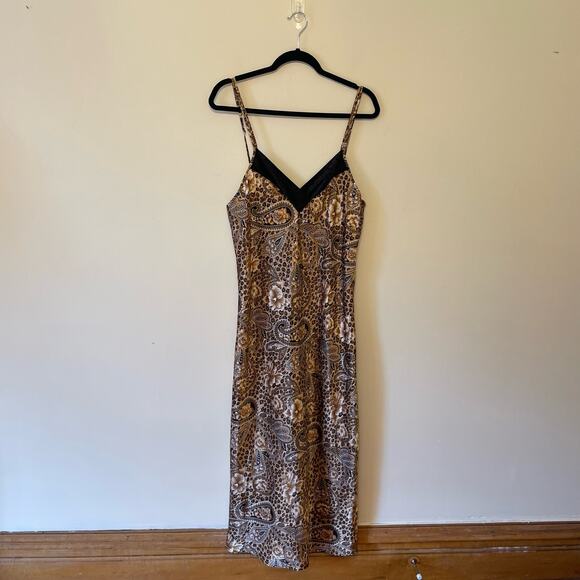 Gilligan O’ Malley L slip dress animal print metallic paisley boho velour yellow